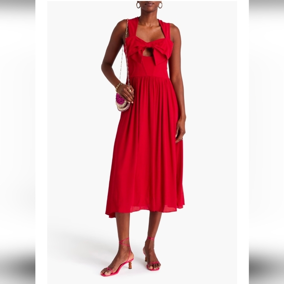 knee length dresses for ladies Red Bow Sleeveless Midi Dress – FARM Rio main image 0